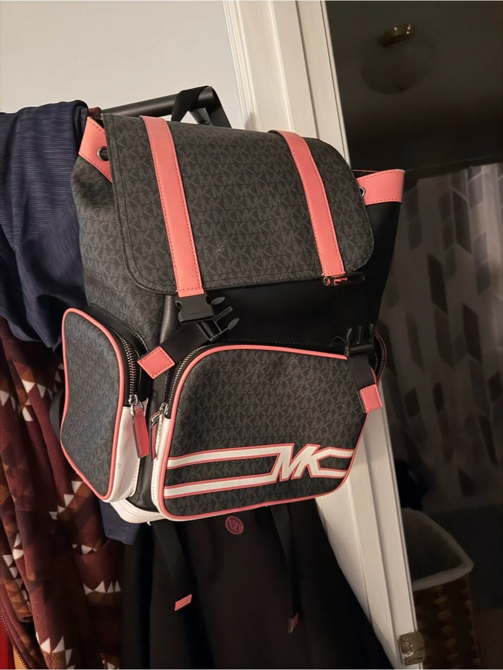 Michael Kors Black, Pink & White MK Logo Backpack